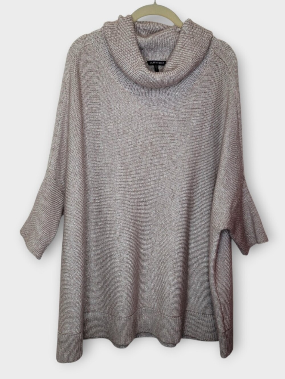 Eileen Fisher Oversized Mohair Blend Turtleneck Poncho Sweater L Taupe